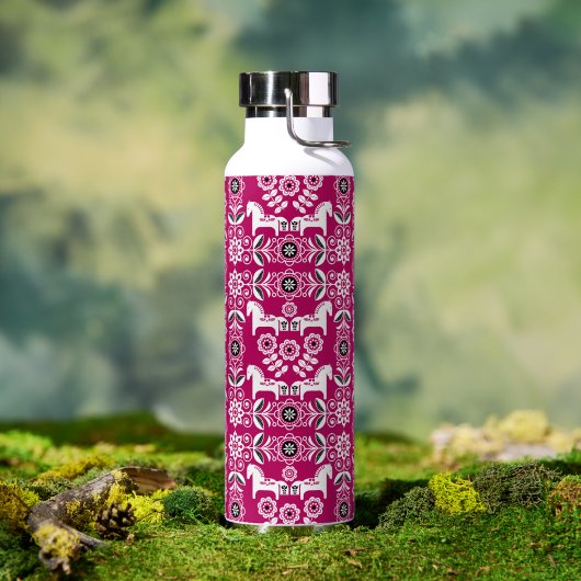 Roze Dala Zweeds Paard Print Waterfles (Buiten (Gedraaid) )