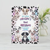 Roze Dalmatische Puppy's Paarse Verjaardag Kaart (Staand voorkant)
