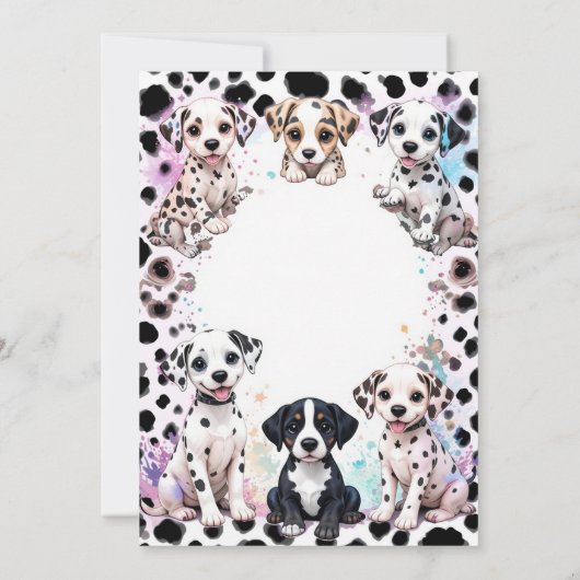Roze Dalmatische Puppy's Paarse Verjaardag Kaart (Achterkant)