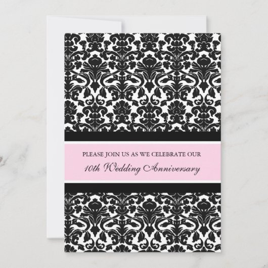 Roze Damask 10e jubileumfeest uitnodiging (Voorkant)