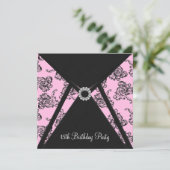 Roze Damask 15e verjaardagsfeest uitnodiging (Staand voorkant)