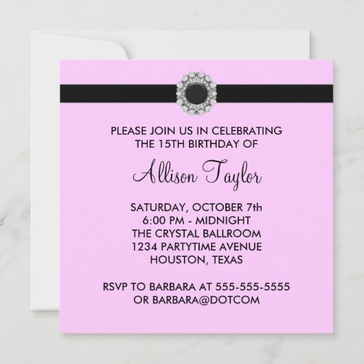 Roze Damask 15e verjaardagsfeestje uitnodiging (Achterkant)