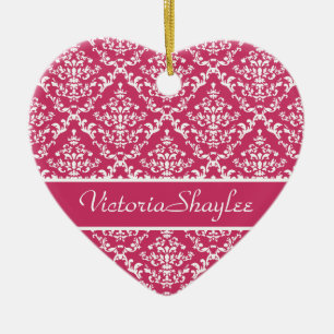 Roze Damask #1 aanpasbaar Keramisch Ornament