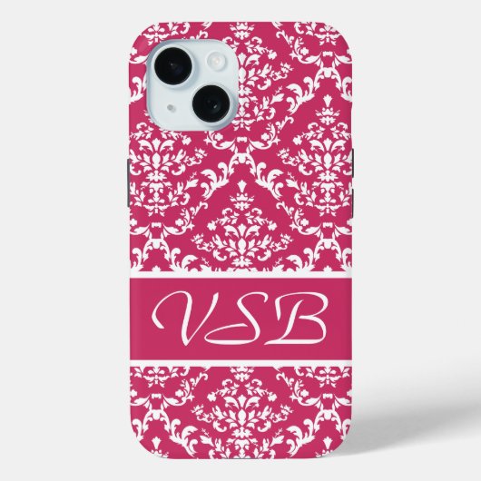 Roze Damask #1 met monogram in VictoriaShaylee Case-Mate iPhone Case (Achterkant)