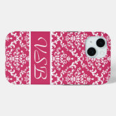Roze Damask #1 met monogram in VictoriaShaylee Case-Mate iPhone Case (Achterkant (horizontaal))