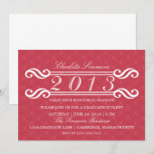 Roze  Damask 2013 Afstuderen Invitation Kaart (Voorkant / Achterkant)