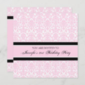 Roze Damask 21e Birthday Party Invitations Kaart (Voorkant / Achterkant)
