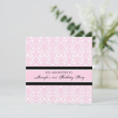 Roze Damask 21e Birthday Party Invitations Kaart (Staand voorkant)
