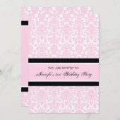 Roze Damask 21e Birthday Party Invitations Kaart (Voorkant / Achterkant)