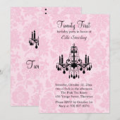 Roze Damask 21ste verjaardag Uitnodiging (Voorkant / Achterkant)