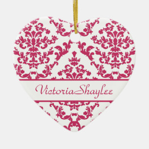 Roze Damask #2 aanpasbaar Keramisch Ornament