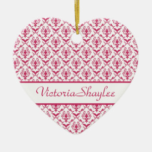 Roze Damask #2 aanpasbaar Keramisch Ornament