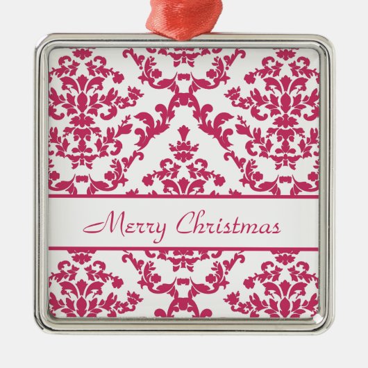 Roze Damask #2 aanpasbaar Metalen Ornament (Voorkant)