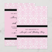 Roze Damask 30e verjaardagsfeest uitnodigingen (Voorkant / Achterkant)