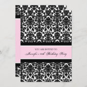 Roze Damask 40e Birthday Party Kaart (Voorkant / Achterkant)