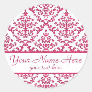 Roze Damask #4 aanpasbaar Ronde Sticker
