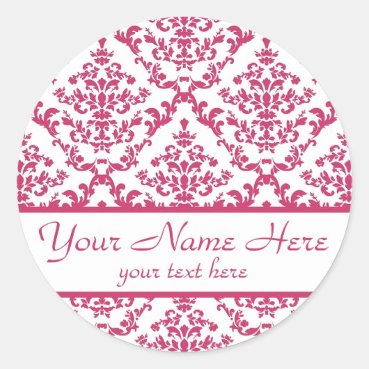 Roze Damask #4 aanpasbaar Ronde Sticker (Voorkant)