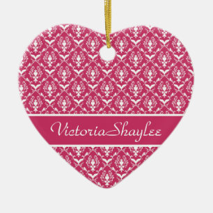 Roze Damask #5 aanpasbaar Keramisch Ornament