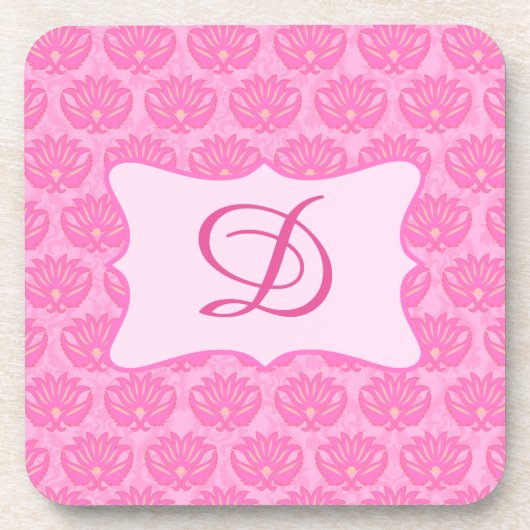 Roze Damask aangepast Initiaal monogram Onderzetter (Voorkant)
