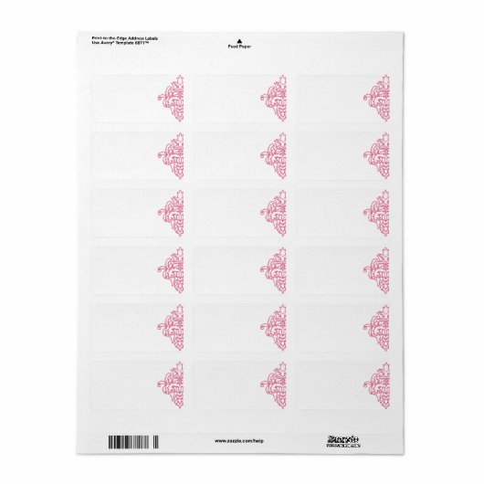 Roze Damask-adreslabel Etiket (Full Sheet)