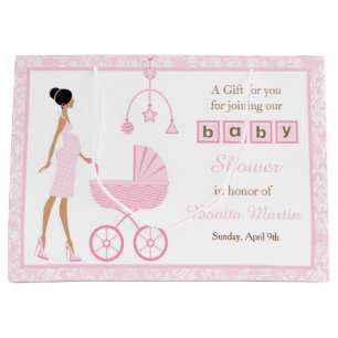 Roze Damask African American Woman Baby shower Groot Cadeauzakje