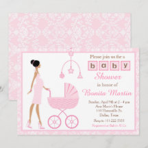 Roze Damask African American Woman Baby shower