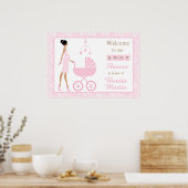 Roze Damask African American Woman Baby shower Poster (Keuken)