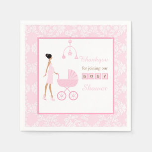 Roze Damask African American Woman Baby shower Servet