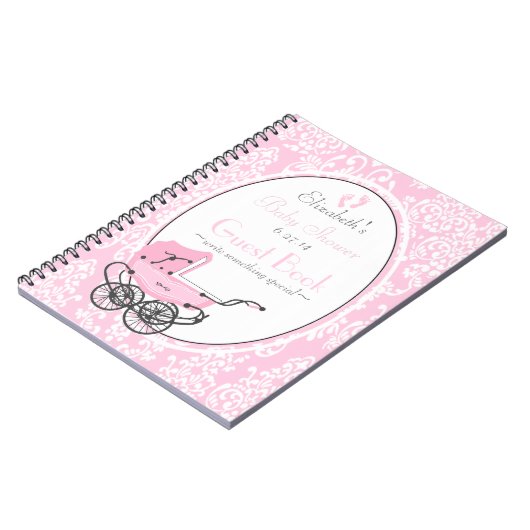 Roze Damask and Carriage Baby shower Guest Book- Notitieboek (Linkerzijde)