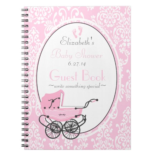 Roze Damask and Carriage Baby shower Guest Book- Notitieboek (Voorkant)