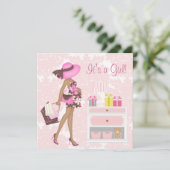 Roze Damask Baby Girl Douche Uitnodigingen (Staand voorkant)