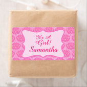 Roze Damask Baby Girl Name Persoonlijke geboorte Etiket (Insitu)