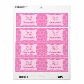 Roze Damask Baby Girl Name Persoonlijke geboorte Etiket (Full Sheet)