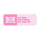 Roze Damask Baby Girl Name Persoonlijke geboorte Etiket (Voorkant)