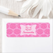 Roze Damask Baby Girl Name Persoonlijke geboorte Etiket (Insitu)