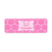 Roze Damask Baby Girl Name Persoonlijke geboorte Etiket (Voorkant)