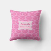 Roze Damask Baby Girl Name Persoonlijke geboorte Kussen (Achterkant)