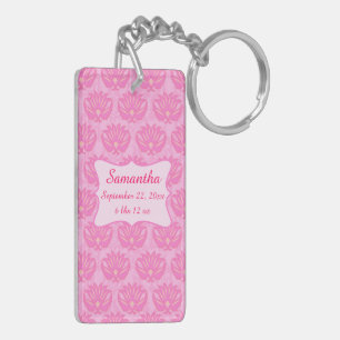Roze Damask Baby Girl Name Persoonlijke geboorte Sleutelhanger
