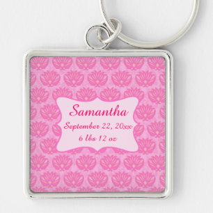Roze Damask Baby Girl Name Persoonlijke geboorte Sleutelhanger