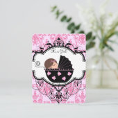 Roze Damask Baby Girl Shower Kaart (Staand voorkant)