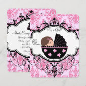 Roze Damask Baby Girl Shower Kaart (Voorkant / Achterkant)