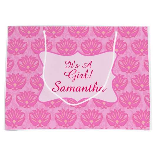 Roze Damask Baby is een meisjesnaam op persoonlijk Groot Cadeauzakje (Voorkant)