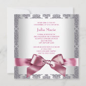 Roze Damask Baby Meisje Foto Doop Kaart (Achterkant)