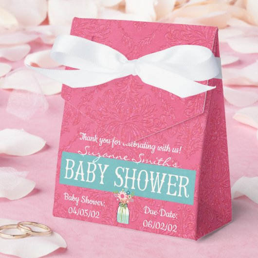 Roze Damask Baby shower Bedankdoosjes (Huwelijk)
