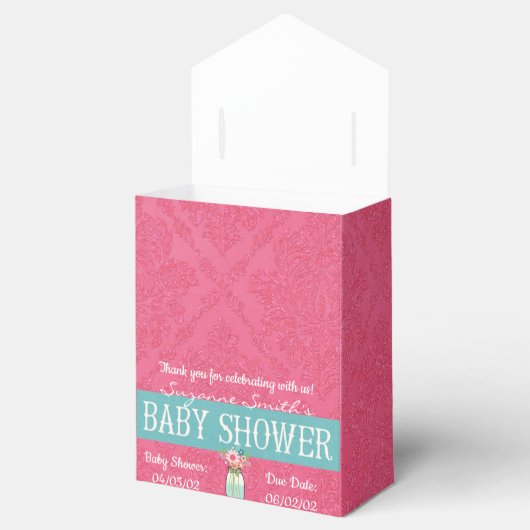 Roze Damask Baby shower Bedankdoosjes (Geopend)