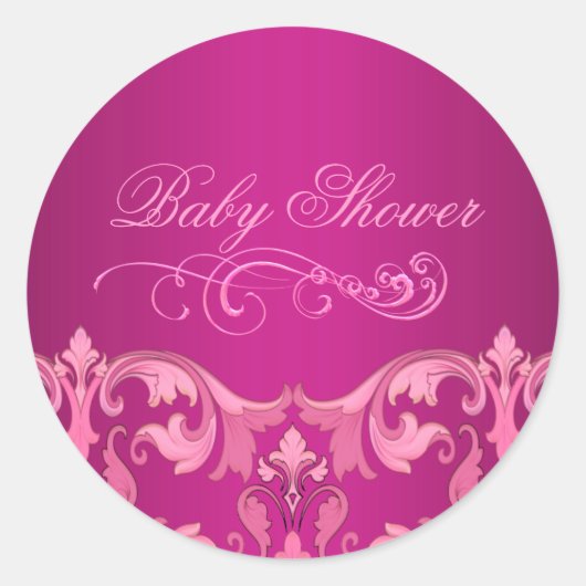 Roze Damask Baby shower Envelop Sticker/afdichting Ronde Sticker (Voorkant)