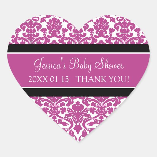 Roze Damask Baby shower Favor Stickers (Voorkant)