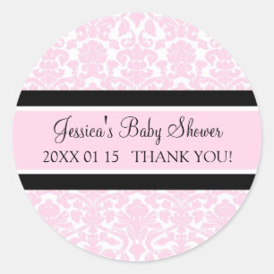 Roze Damask Baby shower Favor Stickers