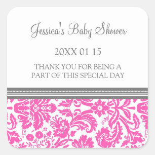 Roze Damask Baby shower Favor Stickers