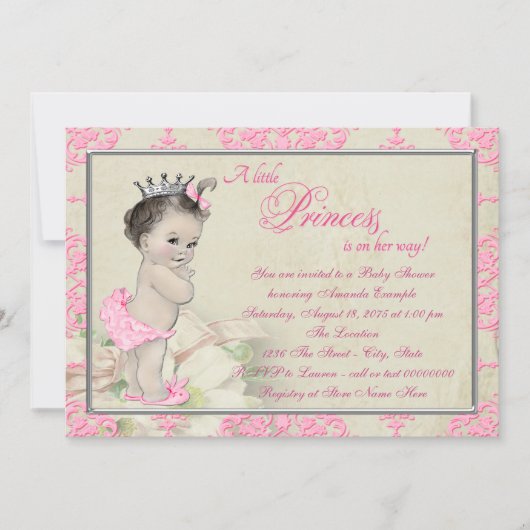 Roze Damask  Baby shower Kaart (Voorkant)